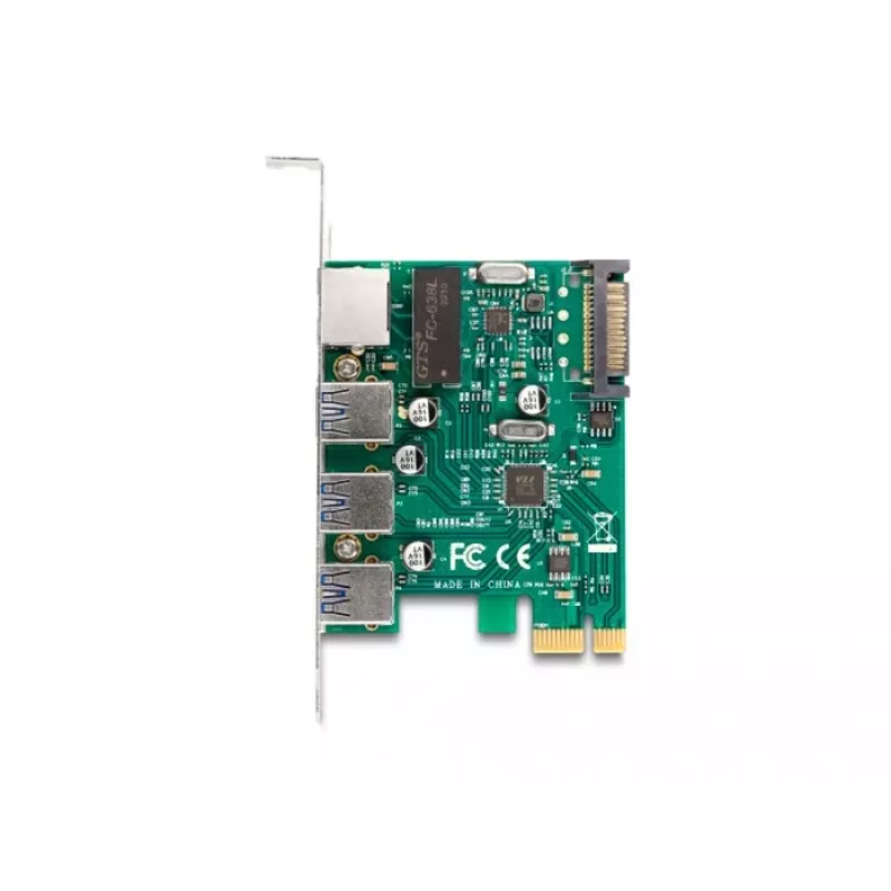 DeLOCK PCI Express x1-kaart, 3 x USB 5 Gbps Type-A, 1 x Gigabit LAN