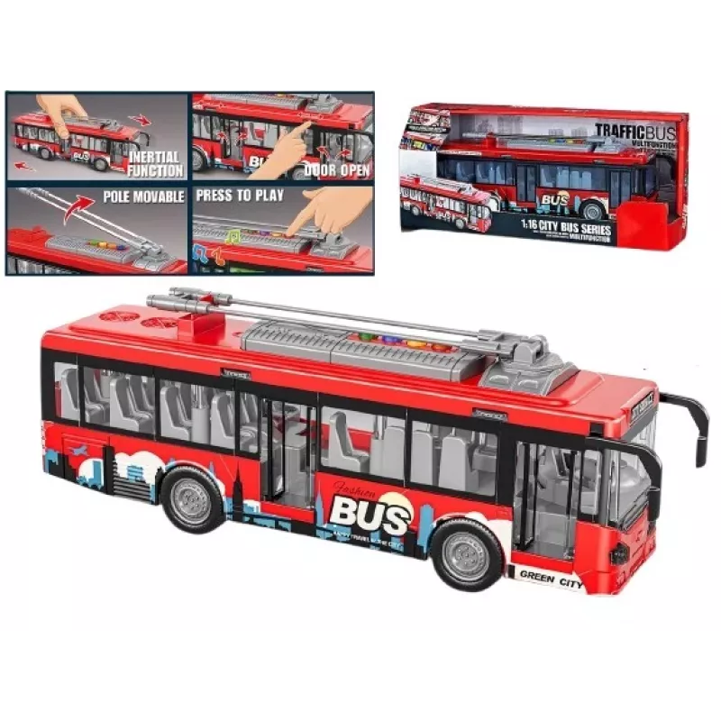Speelgoedbus met lichtjes, geluid en te openen deur Madej model 012865