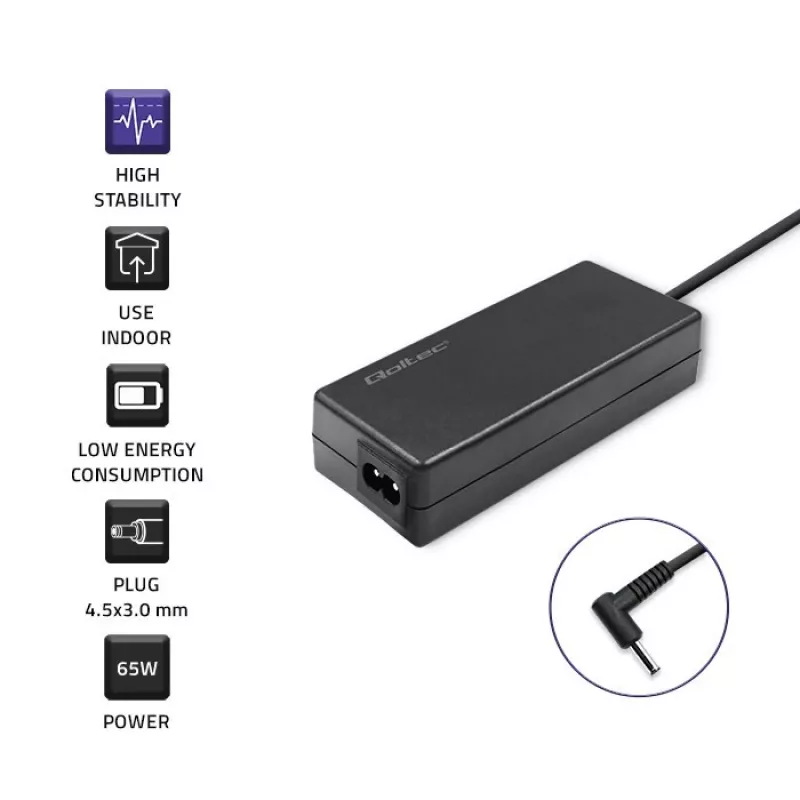 Voeding QOLTEC 65W 19V 3,42A voor laptops en compatibele apparaten