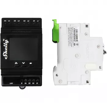 DIN-rail relaismodule Shelly 4-kanaals Pro 4PM Wi-Fi, 4 kanalen, AC 110–240 V, vermogens- en energiemeting, DIN-montage