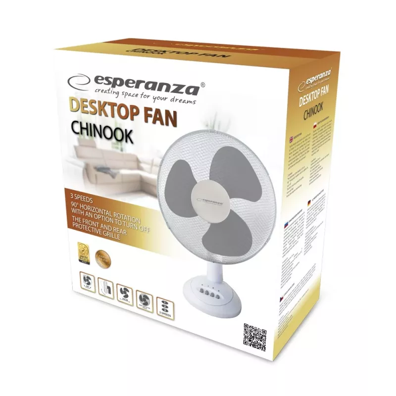 Esperanza EHF003WE, 12'' tafelventilator, wit en grijs