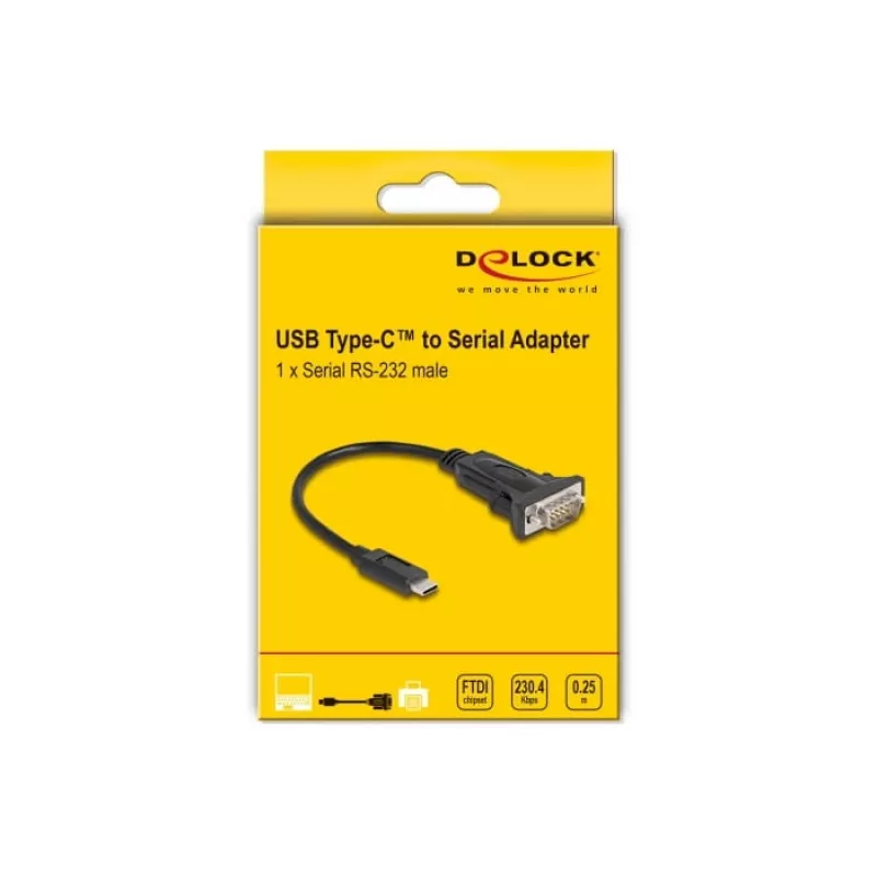 DeLOCK adapter USB Type-C naar RS-232 D-Sub 9-pins stekker 0,25 m
