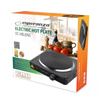 Gesloten kookplaat ESPERANZA ST. HELENS 1 zone, draaiknop, 1×1000 W, 15,5 cm, tafelmodel, zwart
