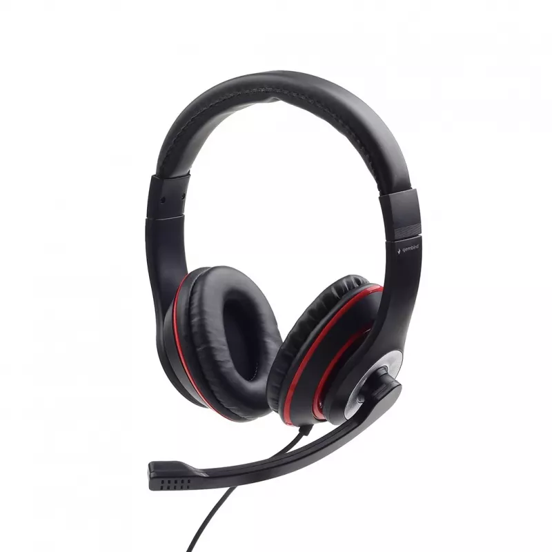 Bedrade gaming-headset GEMBIRD MHS-03-BKRD — binaural, omsluitend, 3,5 mm, 1,8 m kabel, rood/zwart