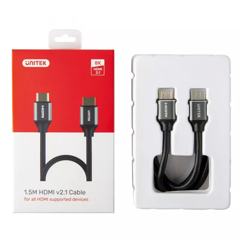 HDMI-kabel Unitek C138W 2 m — HDMI 2.1, 48 Gbit/s, 4K/120Hz, HDR10 & Dolby Vision, ARC, vergulde aansluitingen