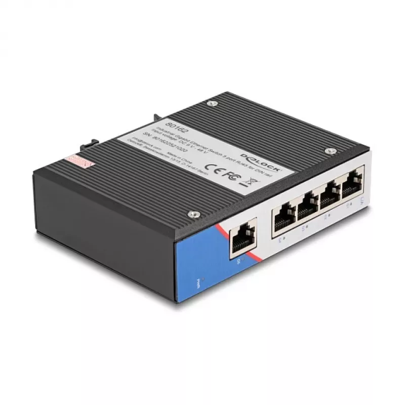 Ethernet-switch DELOCK 80162 — 5-poorts Gigabit RJ45 voor DIN-railmontage
