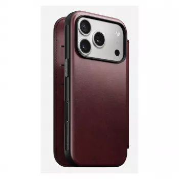 Telefoonhoesje Nomad Modern Leather Folio voor Apple iPhone 17 Pro, 6,3 inch (16 cm), leer bordeauxrood