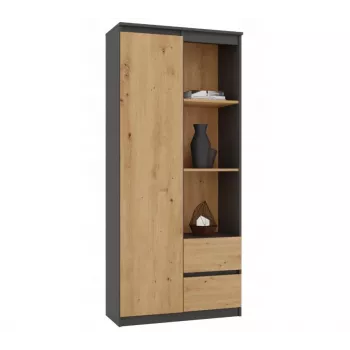Top e Shop RS-80 BILY boekenkast, antraciet frame, artisan eiken deur, 7 planken, 2 lades, 1800×800×350 mm