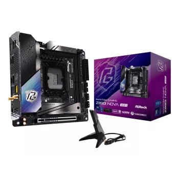 ASRock Phantom Gaming Z890I Nova WiFi moederbord — Intel Z890, LGA 1851, Mini-ITX, DDR5, 2x M.2, Wi-Fi 6E/7, 5Gb LAN, Thunderbolt