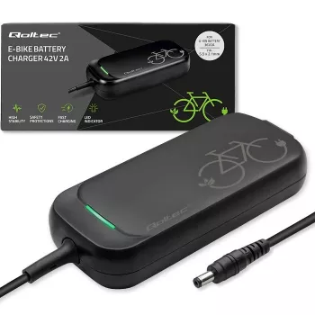 E-bike-oplader QOLTEC 50332 — 36V/42V uitgang, 2A, 5,5×2,1 mm stekker