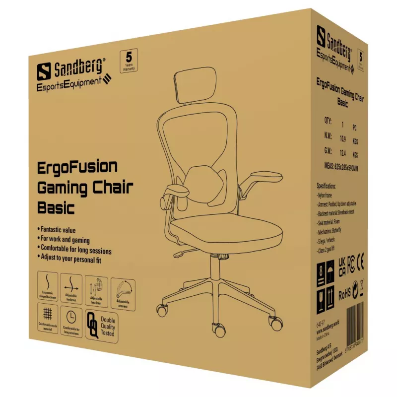 Gamingstoel Sandberg ErgoFusion Basic gevoerde zitting mesh rugleuning zwart