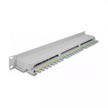 DeLOCK 19 inch patchpaneel 16 poorten Cat.6A 1HE grijs metaal rack