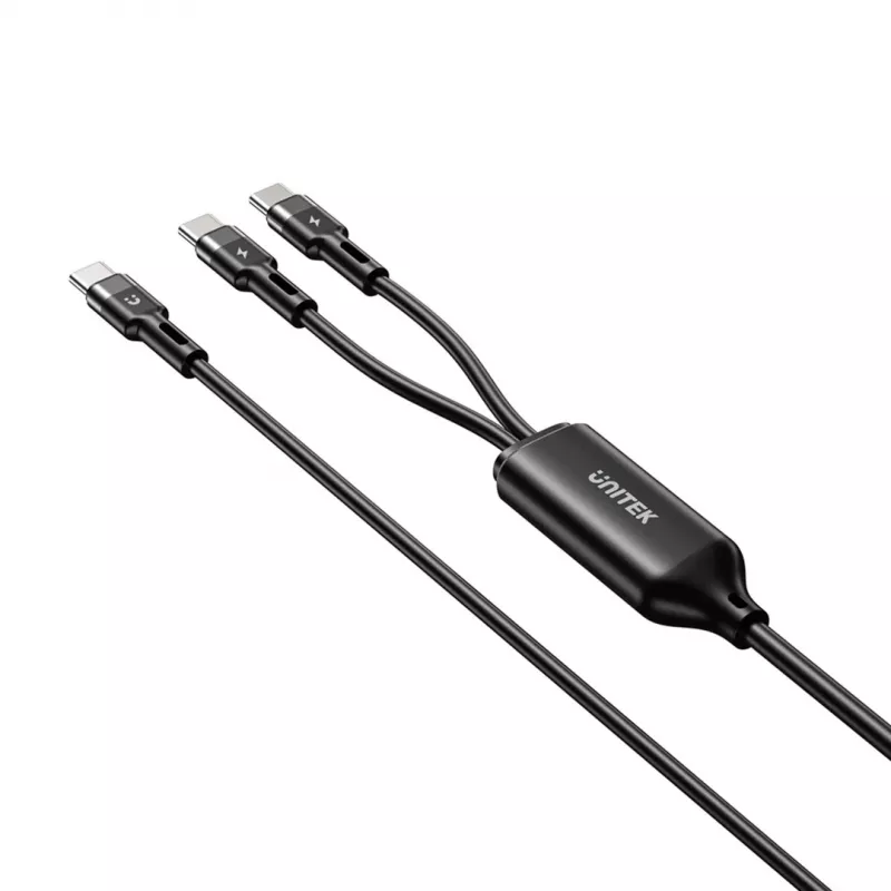 USB-C 2-in-1-kabel Unitek C14146ABK01 1,8 m, USB-C naar USB-C, 100 W PD, zwart