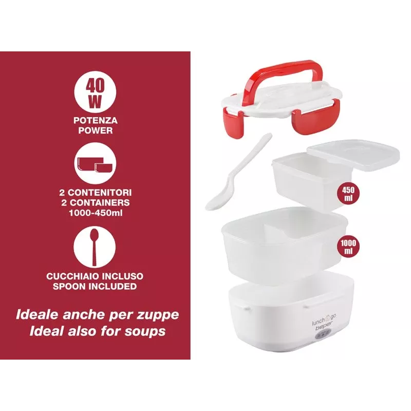 Elektrische lunchbox Beper 90.920R – 1 L voedselwarmer