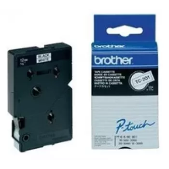 Brother Gloss Laminated Labelling Tape - 12mm, zwart/wit, 10-pk etiketteerband TC
