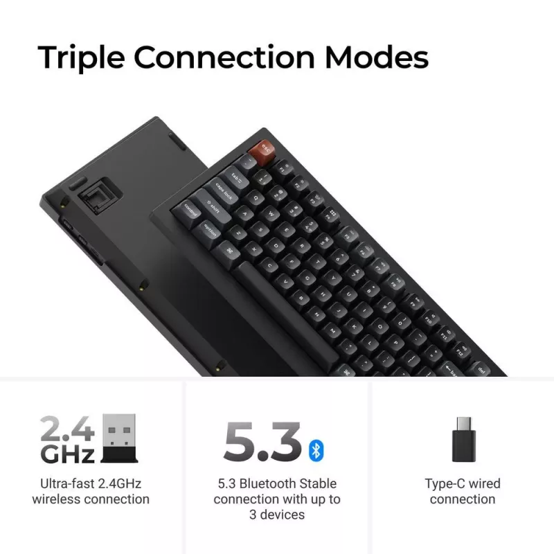 Mechanisch toetsenbord Keychron V1 Ultra 8K — 75% formaat, QWERTY, Bluetooth, RGB, zwart