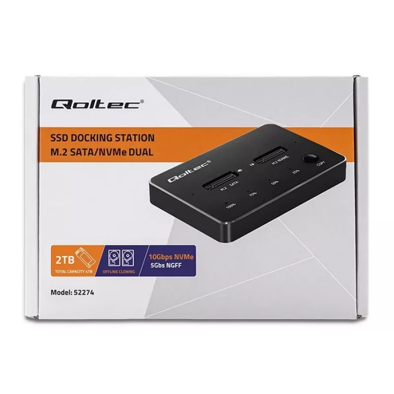 Qoltec 52274 M.2 SSD-dockingstation | NVMe | SATA | USB-C | DUAL 2 x 2TB