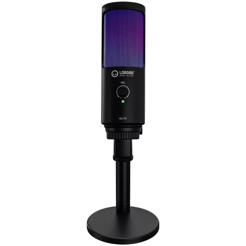LORGAR SMP40, RGB-microfoon met externe mute-knop en metalen standaard, zwart