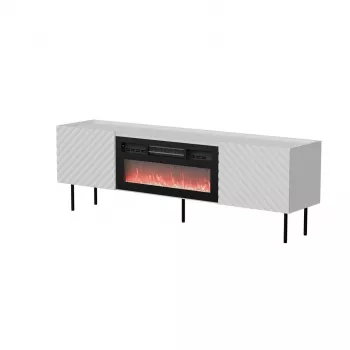 TV-kast cama meble LUCCA 180x40x59 cm, witte bovenkant en frame, zwarte elektrische haard