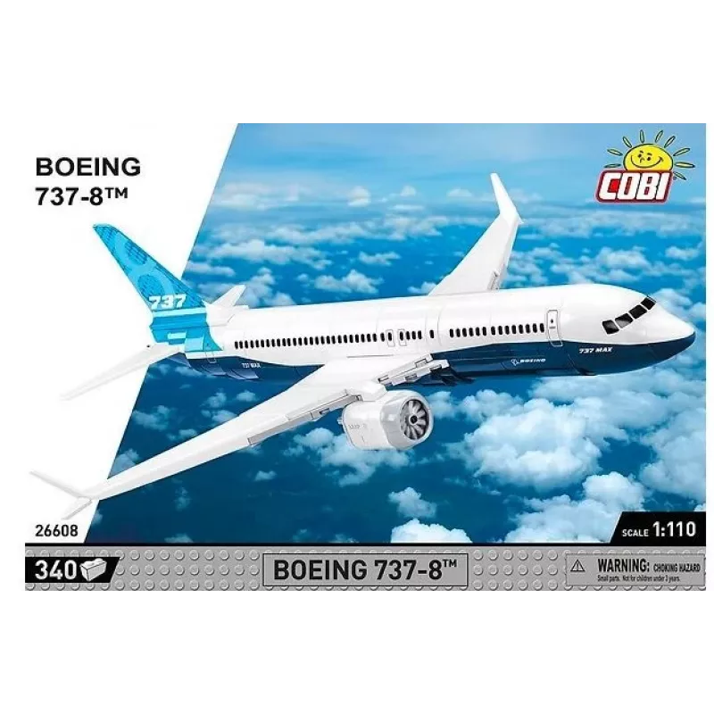 Bouwset Cobi Boeing 737-8 — 340 stukjes, aanbevolen leeftijd 7+, blauw en wit