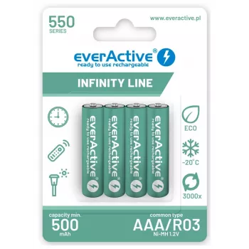 Oplaadbare AAA-NiMH-accu's everActive EVHRL03-550 1,2 V 550 mAh 4-pack, cilindrisch R03