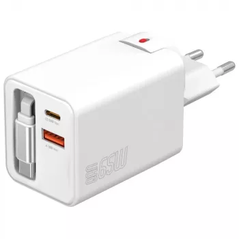 Indoor USB-C/USB-A snellader 4smarts 541065 — Universele AC 100–240V, max. 20V, 0,7 m kabel, wit