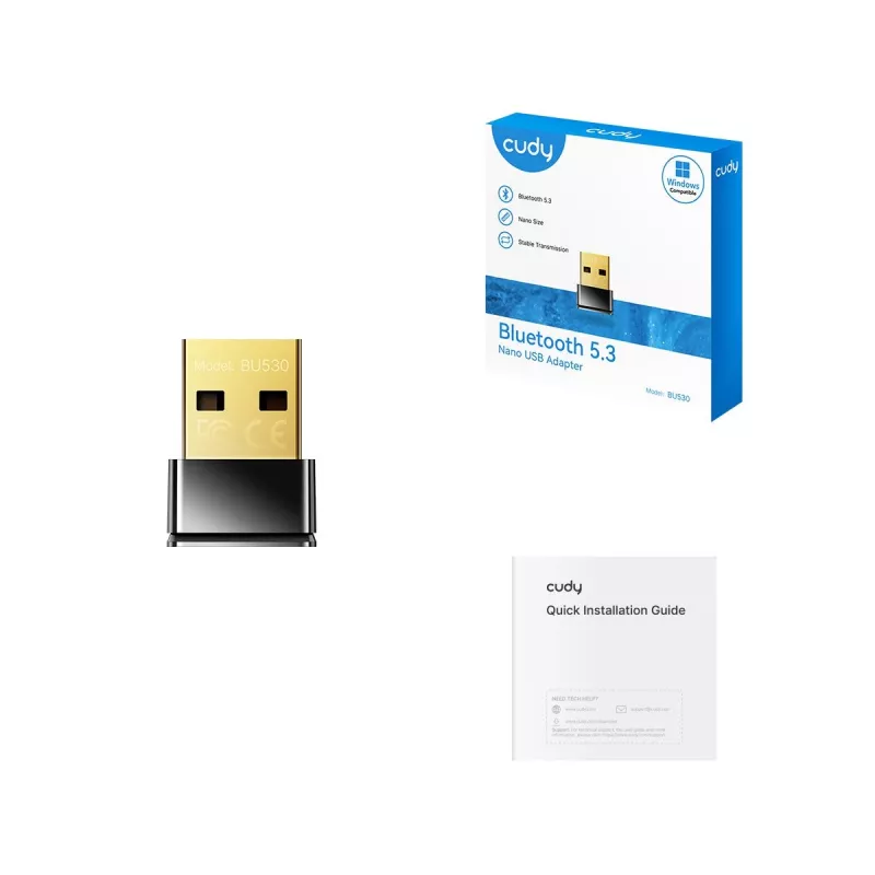 Bluetooth-adapter Cudy BU530 USB Type-A, zwart, Bluetooth-uitgang, Windows 8.1-ondersteuning