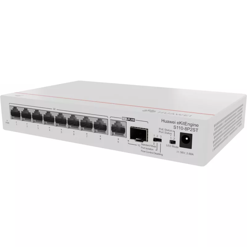 HUAWEI eKit S110 Series S110-8P2ST Unmanaged L2 Gigabit Ethernet (10/100/1000) Power over Ethernet (PoE) Grijs