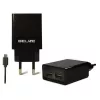 Reisoplader Beline Beli0011 — 2×USB-aansluitingen, microUSB-kabel, 2A uitgang, zwart