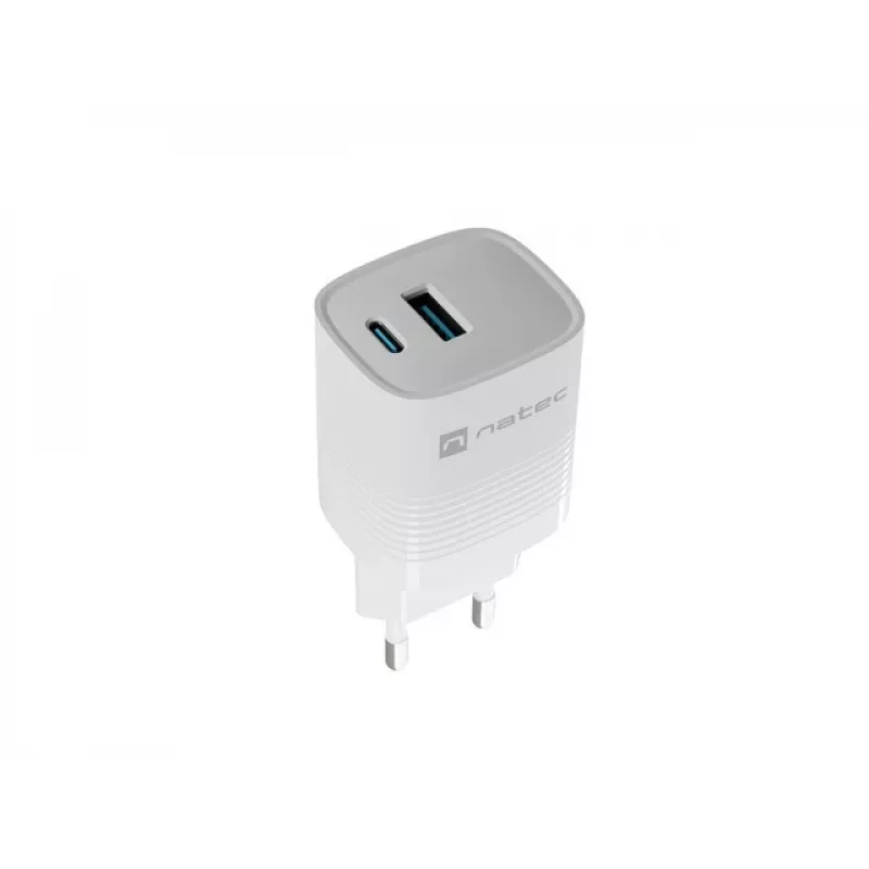 Bedrade oplader voor mobiele apparaten NATEC NUC-2140, 30W, USB-C PD 3.0 + USB-A, Samsung AFC, wit