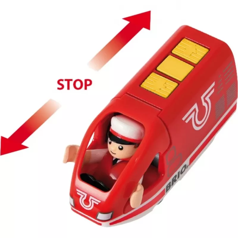 World rode accu-reistrein, speelvoertuig rood