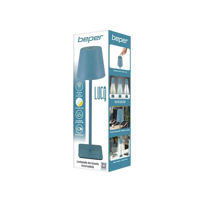Beper P207ILI200 oplaadbare led-tafellamp, aanraakschakelaar, dimbaar, leisteenblauw