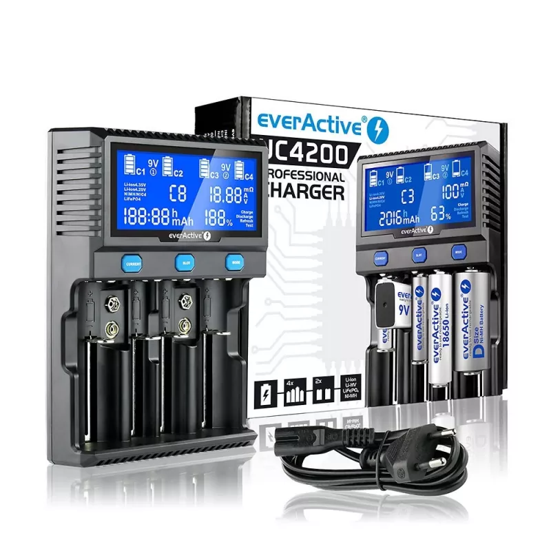 everActive UC-4200 lader voor cilindrische Li-ion- en Ni-MH-accu's
