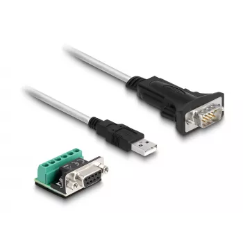 DeLOCK 63465 USB 2.0 Type-A naar serieel RS-422/485 adapter, 6-pins klemmenblok, 1,8 m, zwart/transparant