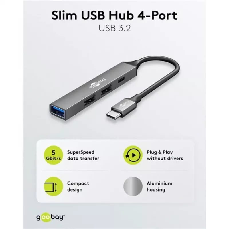 Goobay Slim 4-poorts USB-hub, USB-C™ naar USB-C™/USB-A, USB 3.2 (74459)