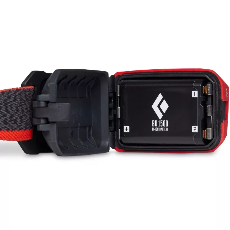 Black Diamond Storm 450 hoofdlamp met zwarte, rode hoofdband