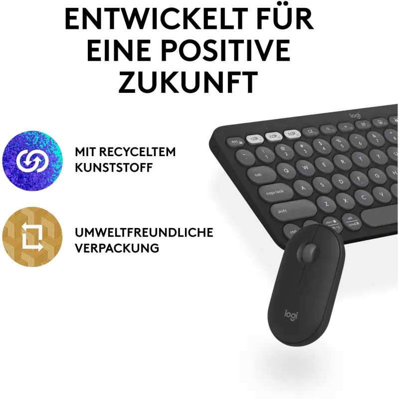 Logitech Pebble 2 Combo draadloos toetsenbord en muis QWERTZ Duits grafiet