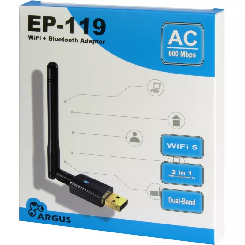 USB-WLAN-/Bluetooth-adapter INTER-TECH EP-119, Wi-Fi 5 (802.11ac) dualband 600 Mbit/s