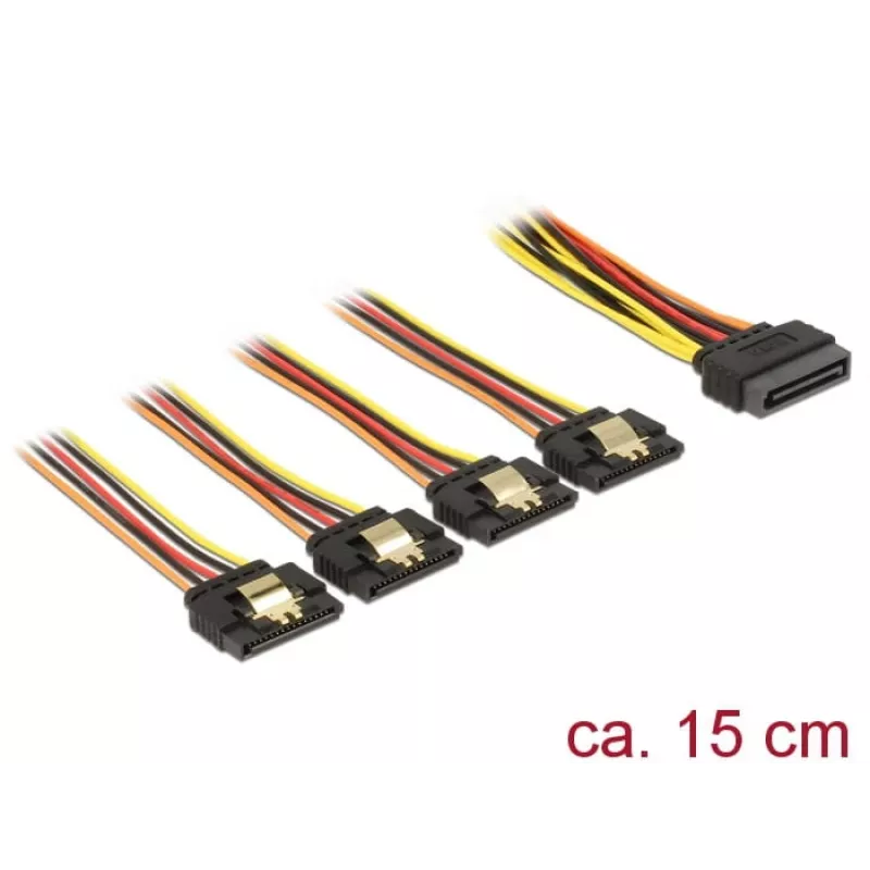 SATA-kabel DeLOCK 60156 0,15 m SATA 15-polig 4 x SATA 15-polig veelkleurig