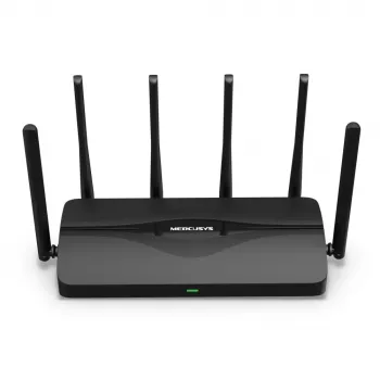 Tafelrouter MERCUSYS MR47BE — tri-band Wi-Fi 7 (2,4/5/6 GHz), 9300 Mbit/s, 3× RJ-45, 2,5GbE, 6 externe antennes