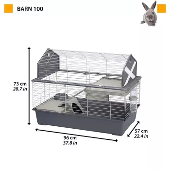 Kooi Ferplast Barn 100 voor konijnen en cavia's, metaal/kunststof, 960×570×730 mm, taupe/wit