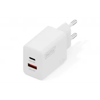 AC USB-oplader DIGITUS 20W, 1x USB-C, 1x USB-A, ingang 100–240V, wit