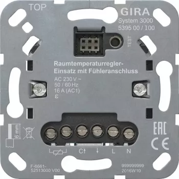 Ruimtetemperatuurregelaar-inzet met sensoraansluiting Gira model 539500