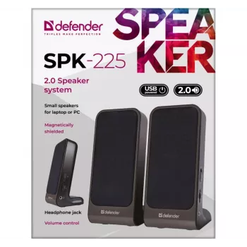 DEFENDER SPK-225 bekabelde 2.0-luidsprekers, 4 W RMS, USB/DC 5 V, 3,5 mm, zwart
