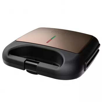 Sandwichtoaster Black & Decker BXSA753E — 2 sandwiches, 750 W, antiaanbakplaten, 215×125 mm grilloppervlak, compact RVS
