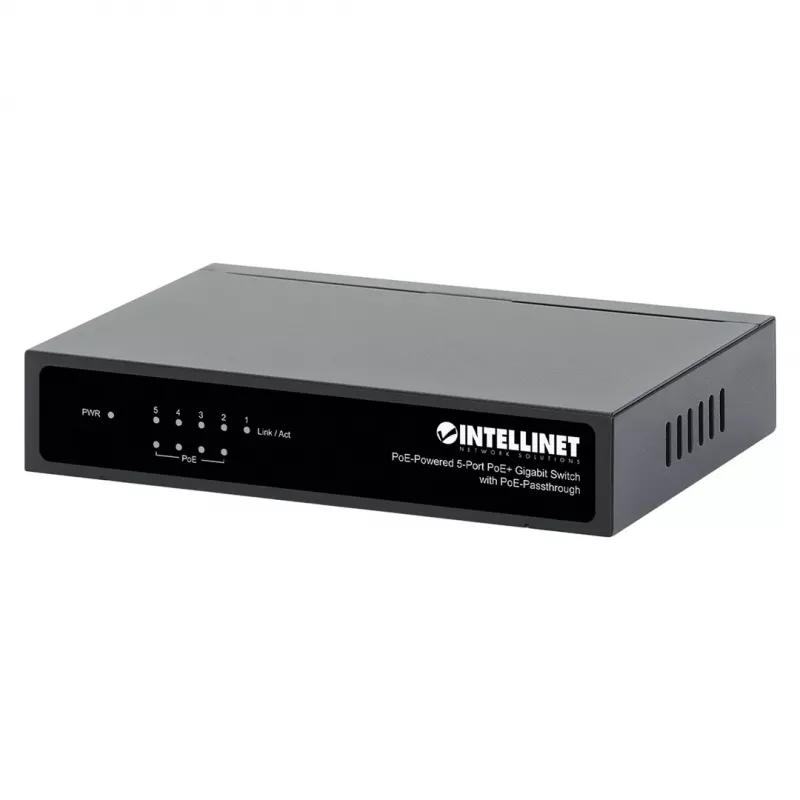 Gigabit 5xPoE Passthrough-switch, gevoed via PoE of AC, 68W