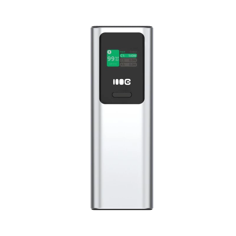 Draagbare batterij Green Cell PBGC25UD, 25200 mAh, Li‑ion, 140 W totaalvermogen, 2× USB‑C + 1× USB‑A, OLED-display, aluminium behuizing