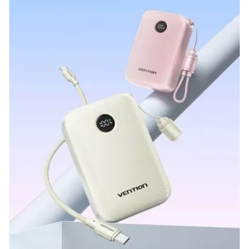 Powerbank Vention 20000mAh 22,5W – 2× USB‑C, 1× USB‑A, beige
