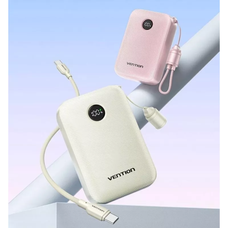Powerbank Vention 20000mAh 22,5W – 2× USB‑C, 1× USB‑A, beige