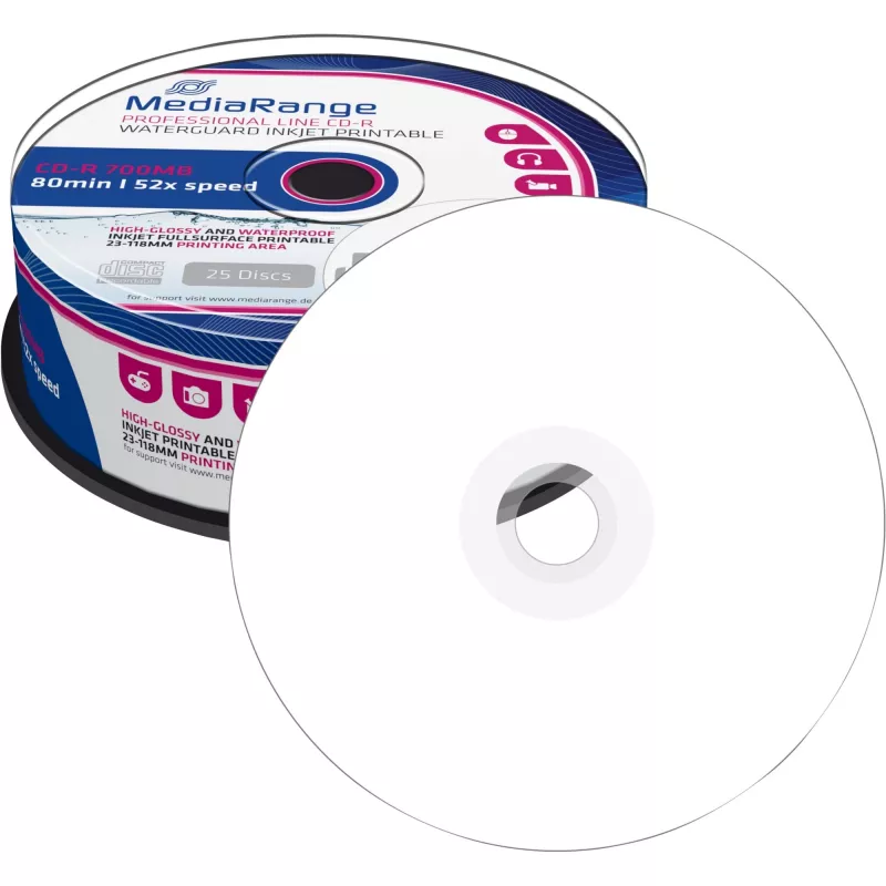 CD-R MediaRange MRPL512 700 MB 52x inkjet printable 25 stuks spindel